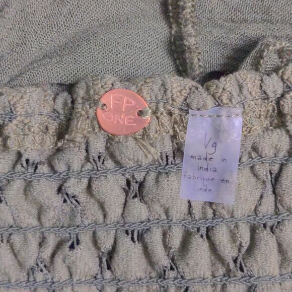 Free People Adella Cami Crochet Lace Flowy Tiered Crisscross Olive Sparrow L New - Picture 6 of 11